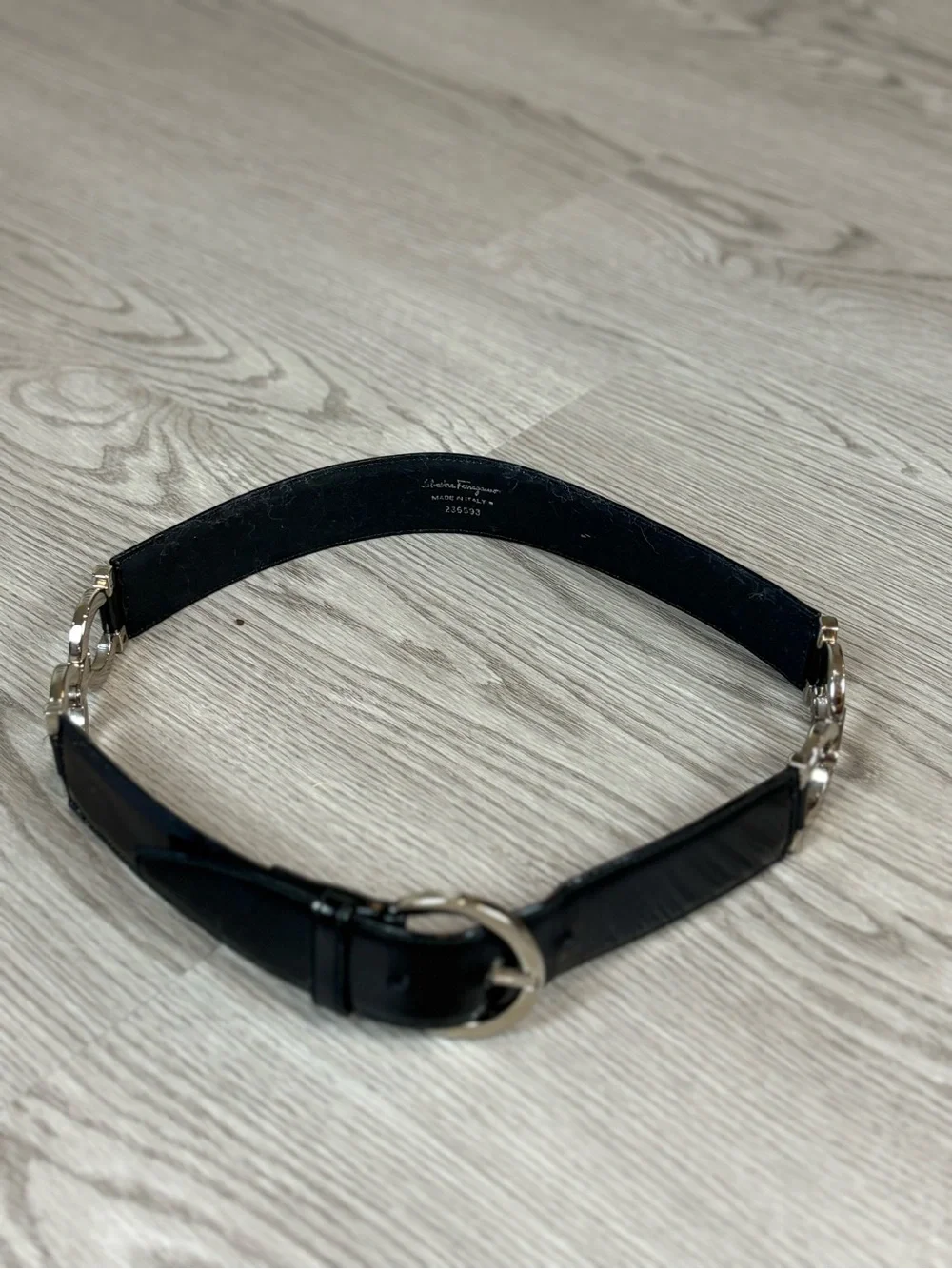 Salvatore Ferragamo Black Leather Belt with Subtle Logo Stamp
